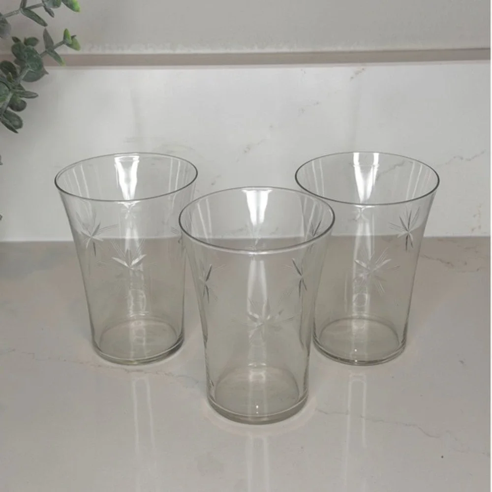 Vintage‎ Starburst Etched Glass Tumblers Set of 3
